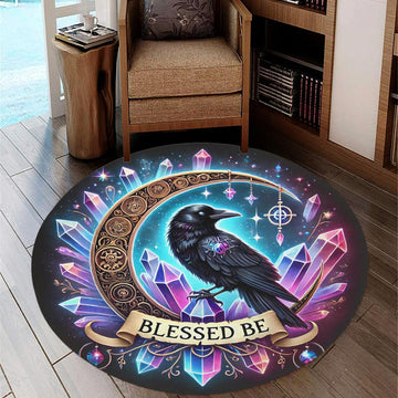 Gothic Crow Round Rug Witchy Raven Carpet for Dark Aesthetic Decor-MoonChildWorld