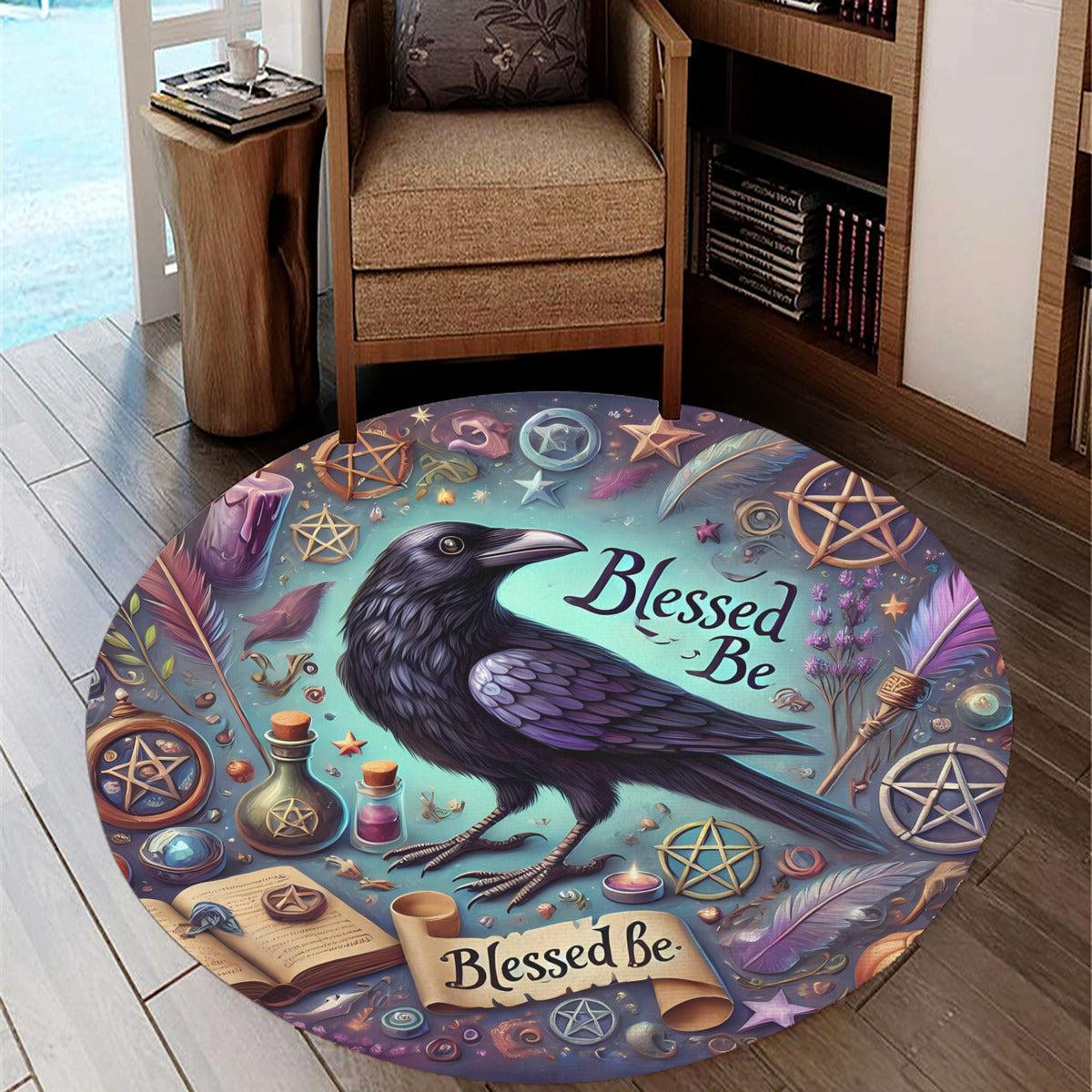 Gothic Crow Round Rug Witchy Raven Carpet for Dark Aesthetic Decor-MoonChildWorld