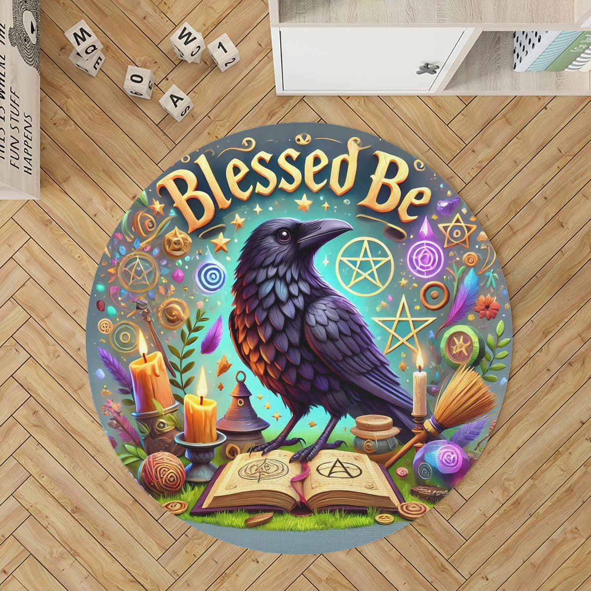 Gothic Crow Round Rug Witchy Raven Carpet for Wicca Home Decor-MoonChildWorld
