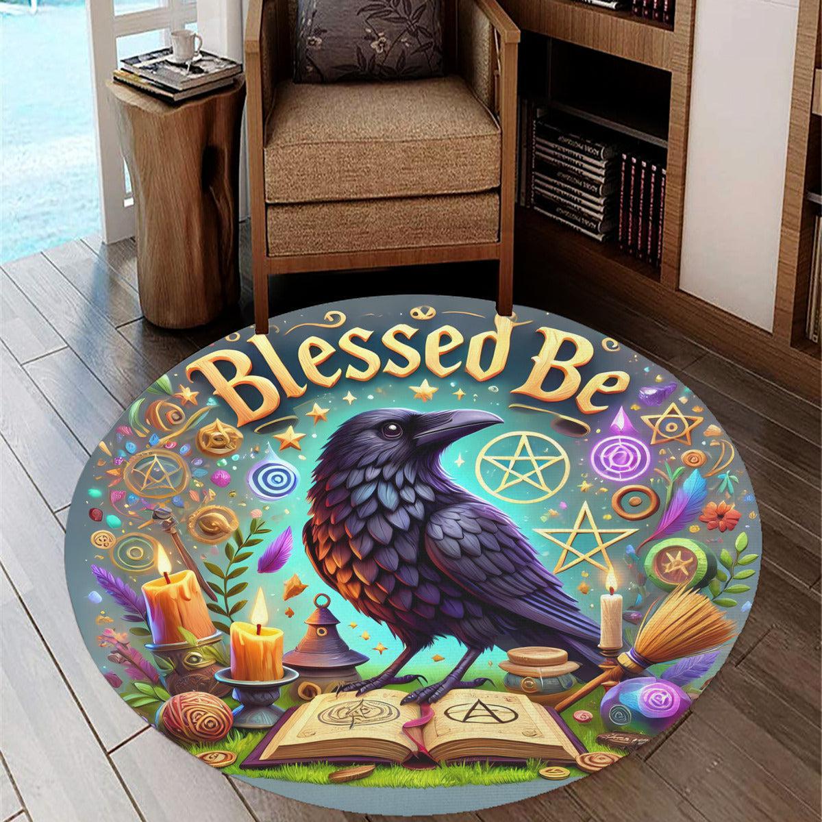 Gothic Crow Round Rug Witchy Raven Carpet for Wicca Home Decor-MoonChildWorld