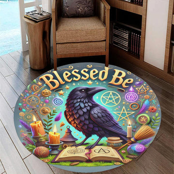 Gothic Crow Round Rug Witchy Raven Carpet for Wicca Home Decor-MoonChildWorld