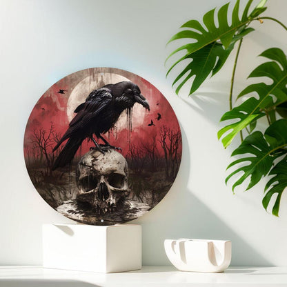 Gothic Crow Skull Metal Sign Black Raven Metal Sign Halloween Decor-MoonChildWorld