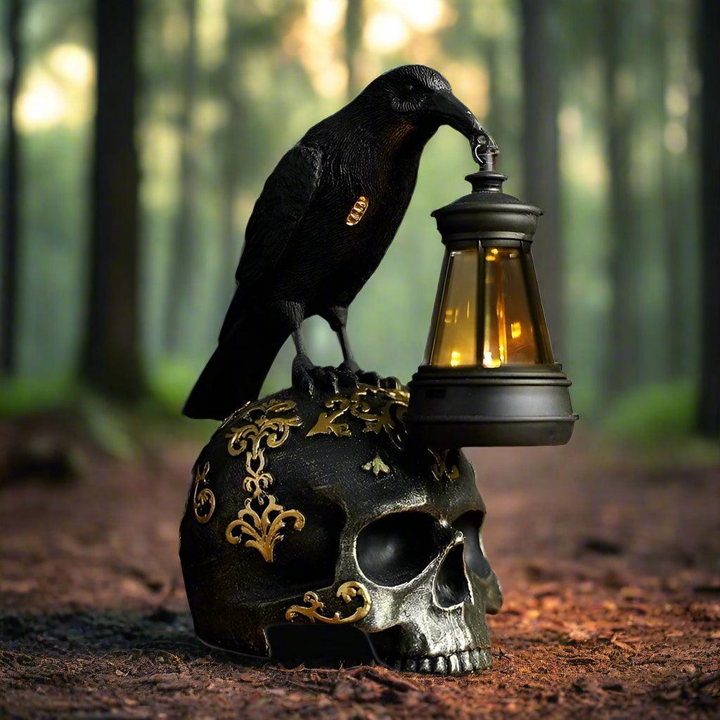 Gothic Crow Skull Night Light - Black Raven Table Lamp for Halloween Decor-MoonChildWorld
