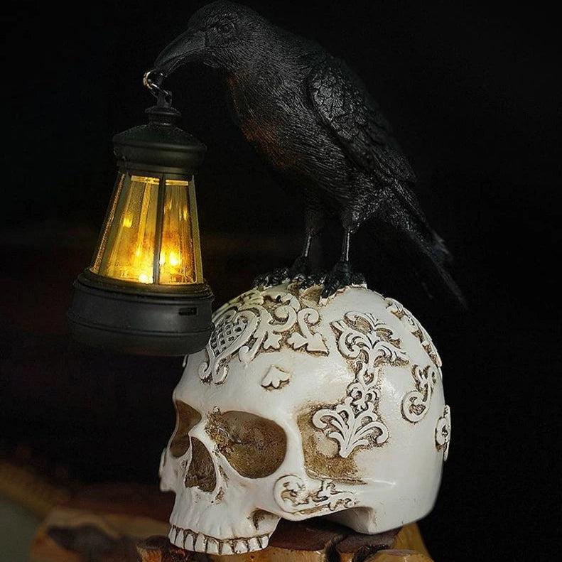 Gothic Crow Skull Night Light - Black Raven Table Lamp for Halloween Decor-MoonChildWorld