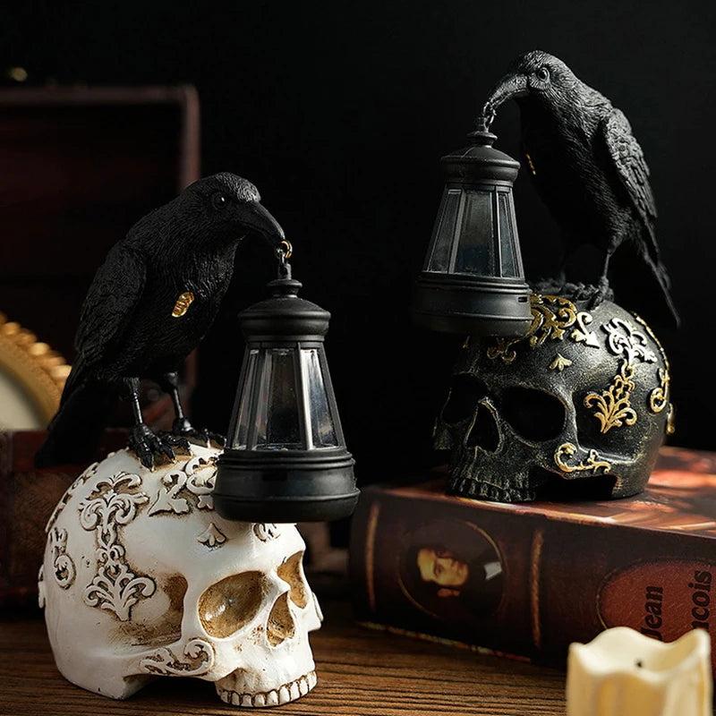 Gothic Crow Skull Night Light - Black Raven Table Lamp for Halloween Decor-MoonChildWorld