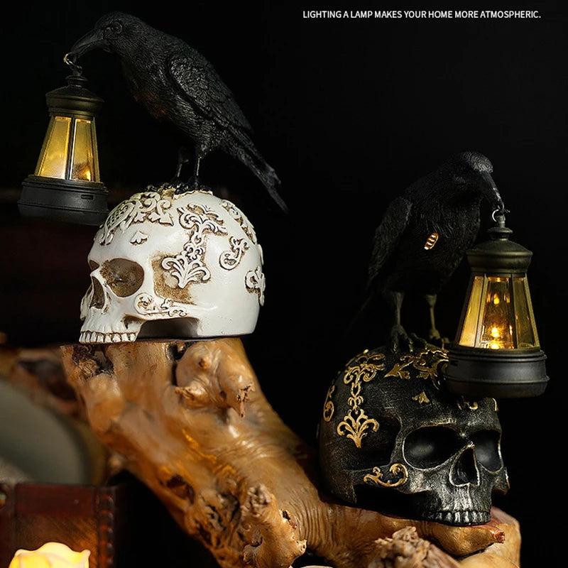 Gothic Crow Skull Night Light - Black Raven Table Lamp for Halloween Decor-MoonChildWorld