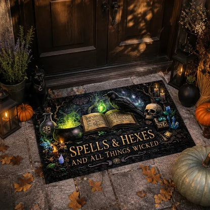 Gothic Crow & Skull Witch Doormat – Halloween Welcome Mat for Dark Aesthetic Decor_mockup_1.webp