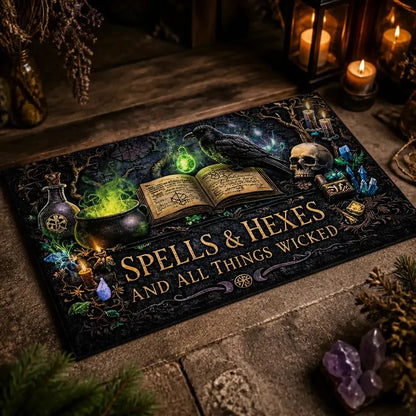 Gothic Crow & Skull Witch Doormat – Halloween Welcome Mat for Dark Aesthetic Decor_mockup_2.webp
