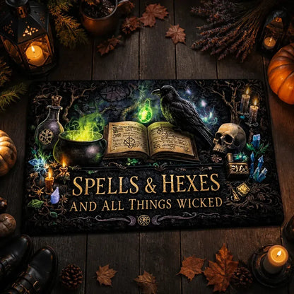 Gothic Crow & Skull Witch Doormat – Halloween Welcome Mat for Dark Aesthetic Decor_mockup_3.webp