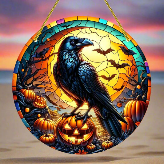 Gothic Crow Suncatcher Black Raven Window Hanging For Halloween Decorations-MoonChildWorld