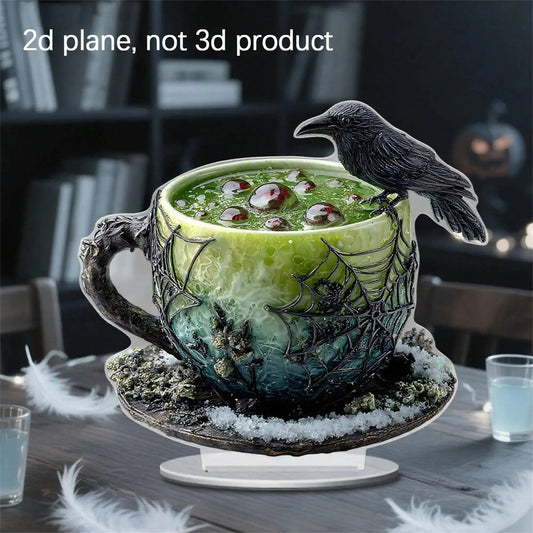 Gothic Crow Witch Raven 2D Flat Acrylic Table Ornaments Spooky Halloween Decorations-MoonChildWorld