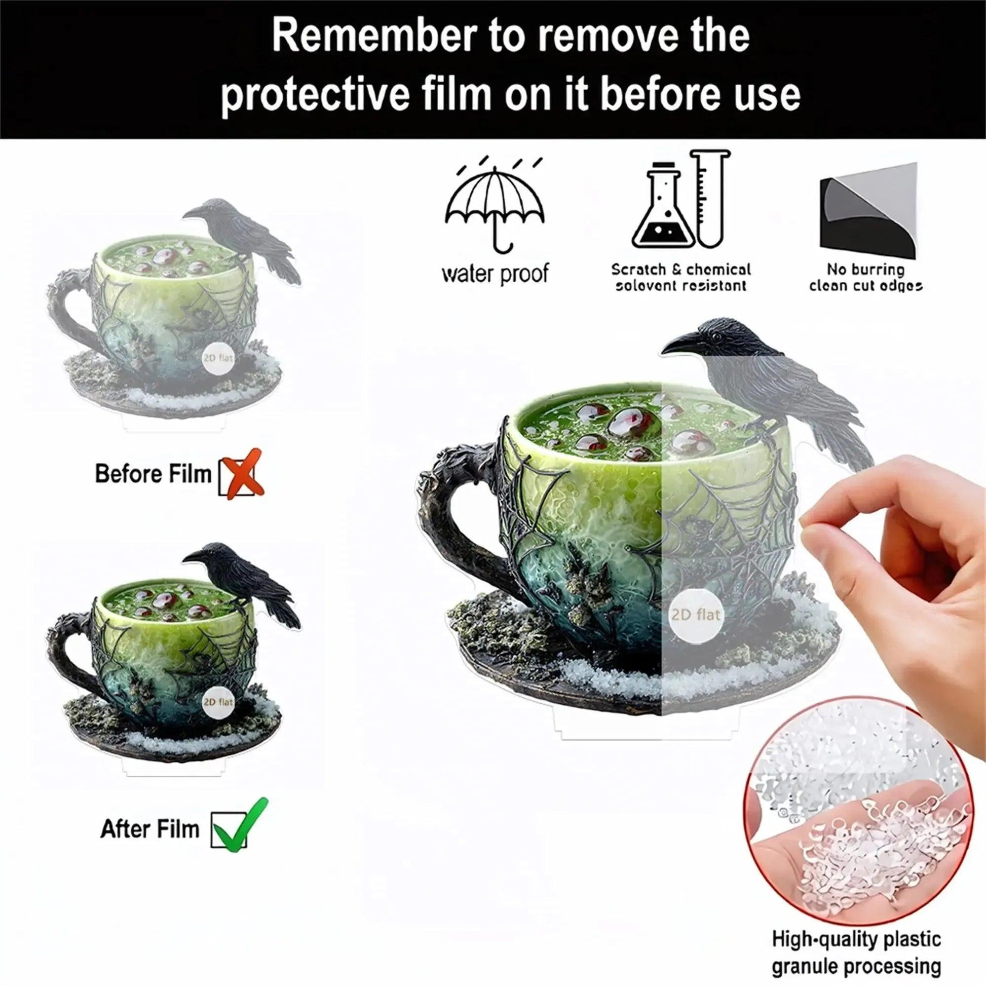 Gothic Crow Witch Raven 2D Flat Acrylic Table Ornaments Spooky Halloween Decorations-MoonChildWorld