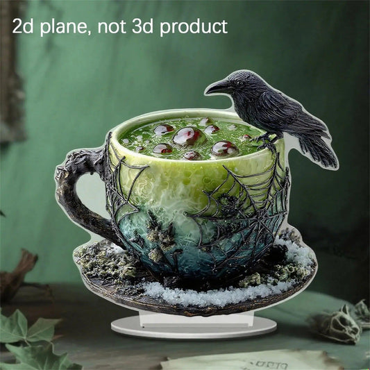 Gothic Crow Witch Raven 2D Flat Acrylic Table Ornaments Spooky Halloween Decorations-MoonChildWorld