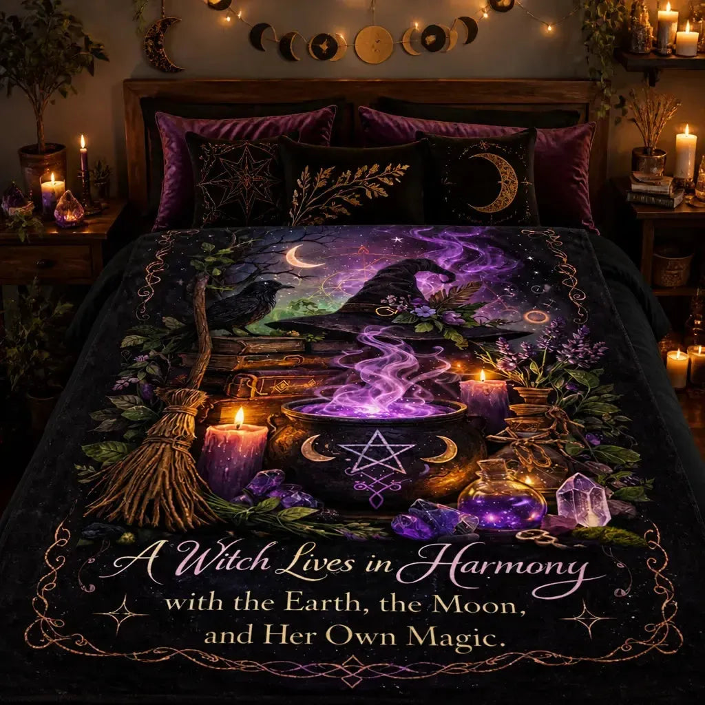 Gothic Crow Witchy Blanket - Dark Raven Wicca Blanket for Halloween Decor_mockup_1.webp
