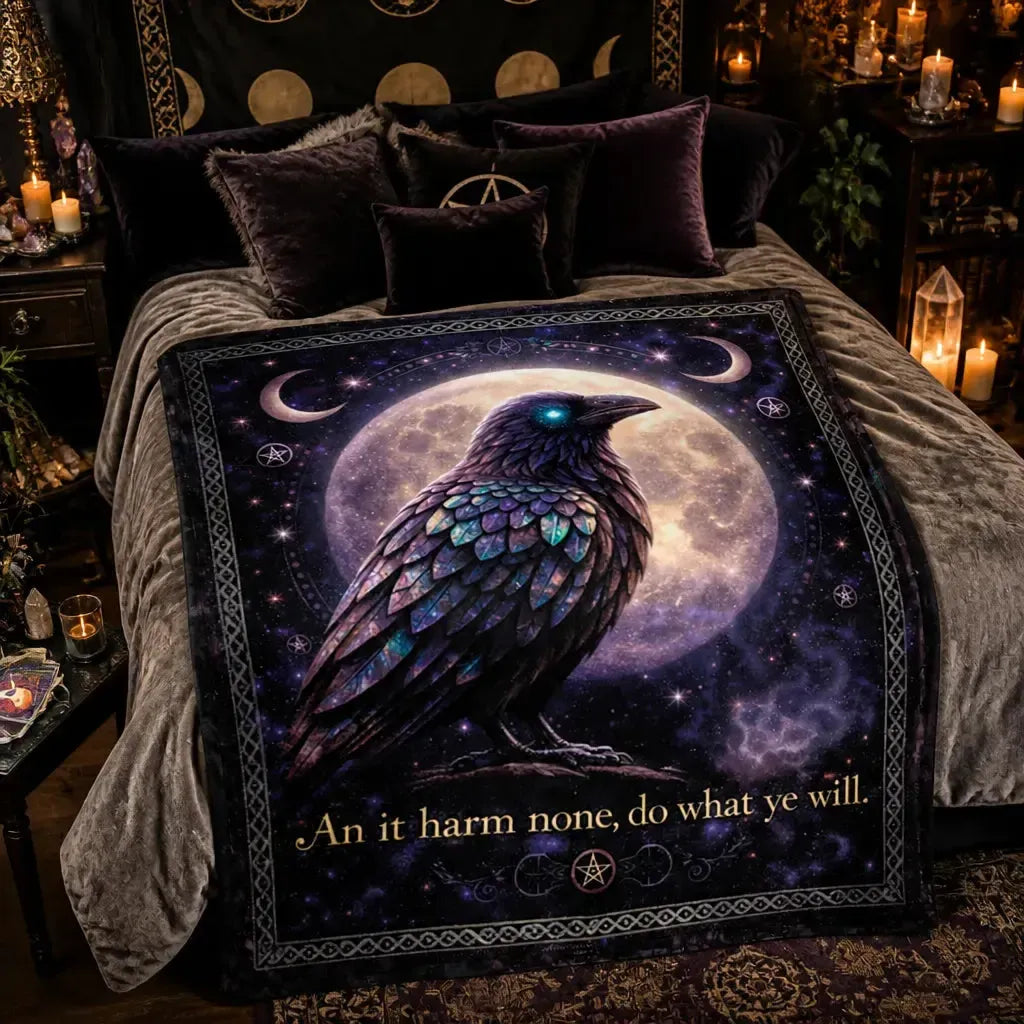 Gothic Crow Witchy Blanket - Moon Raven Wiccan Blanket for Witch Home Decor_mockup_1.webp