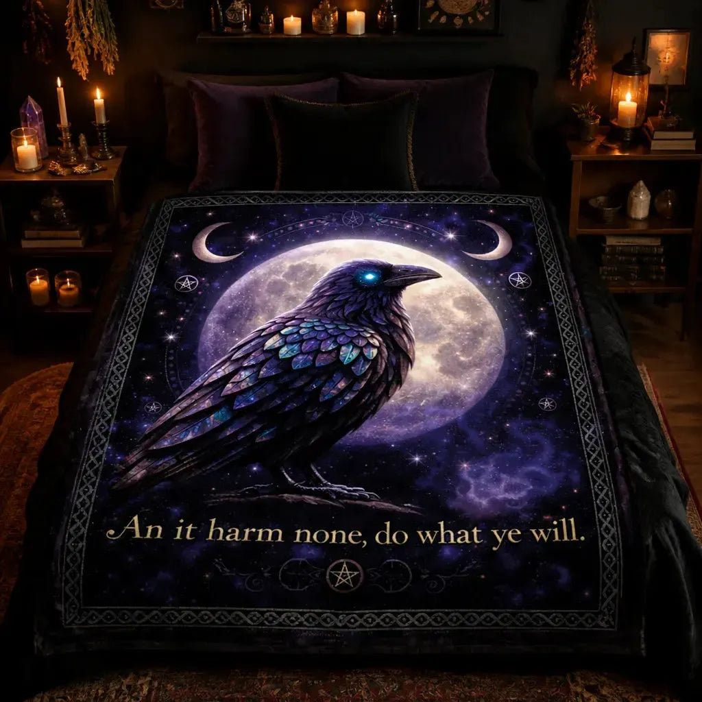 Gothic Crow Witchy Blanket - Moon Raven Wiccan Blanket for Witch Home Decor_mockup_2.webp