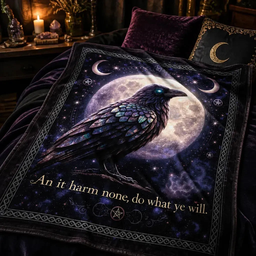 Gothic Crow Witchy Blanket - Moon Raven Wiccan Blanket for Witch Home Decor_mockup_3.webp