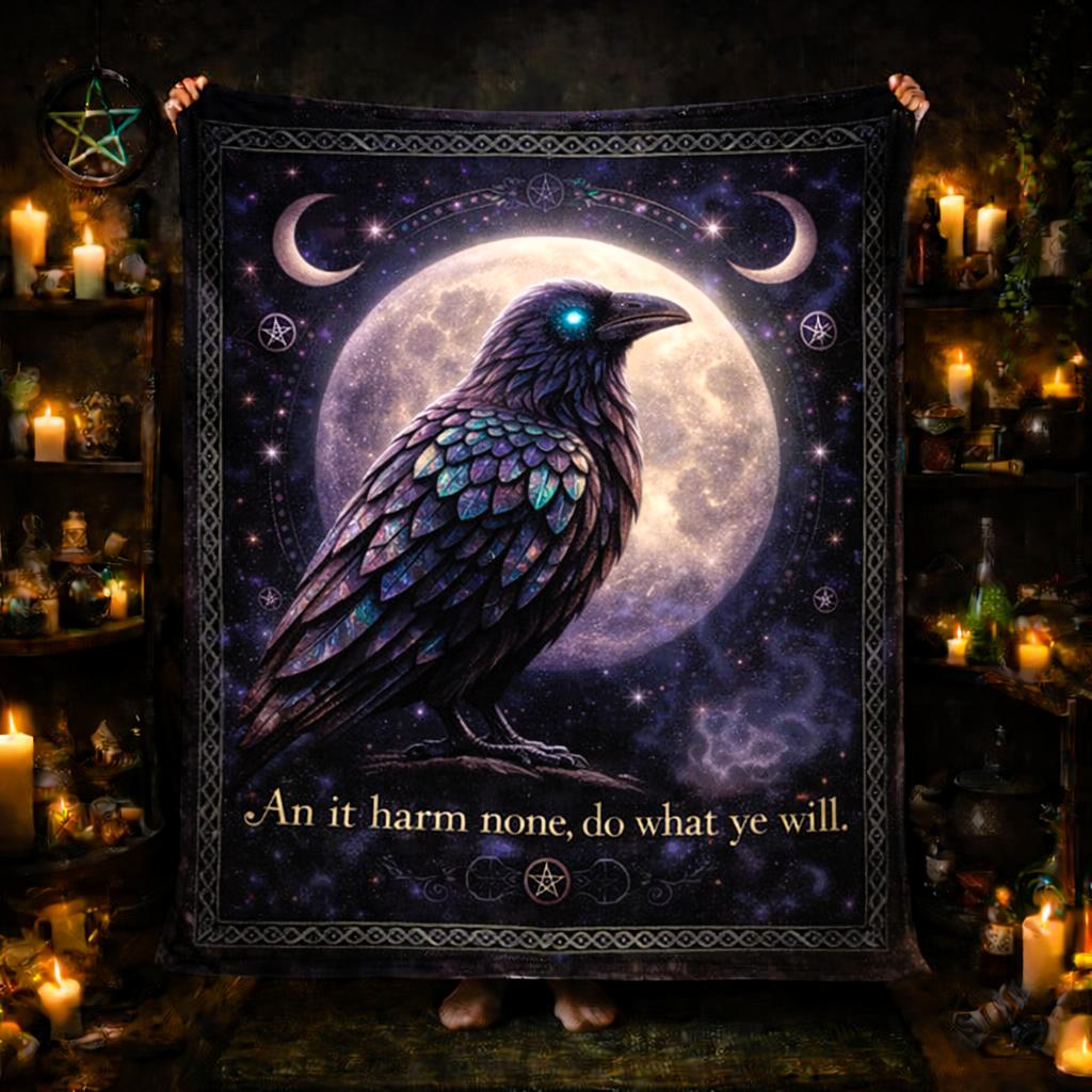 Gothic Crow Witchy Blanket - Moon Raven Wiccan Blanket for Witch Home Decor-MoonChildWorld