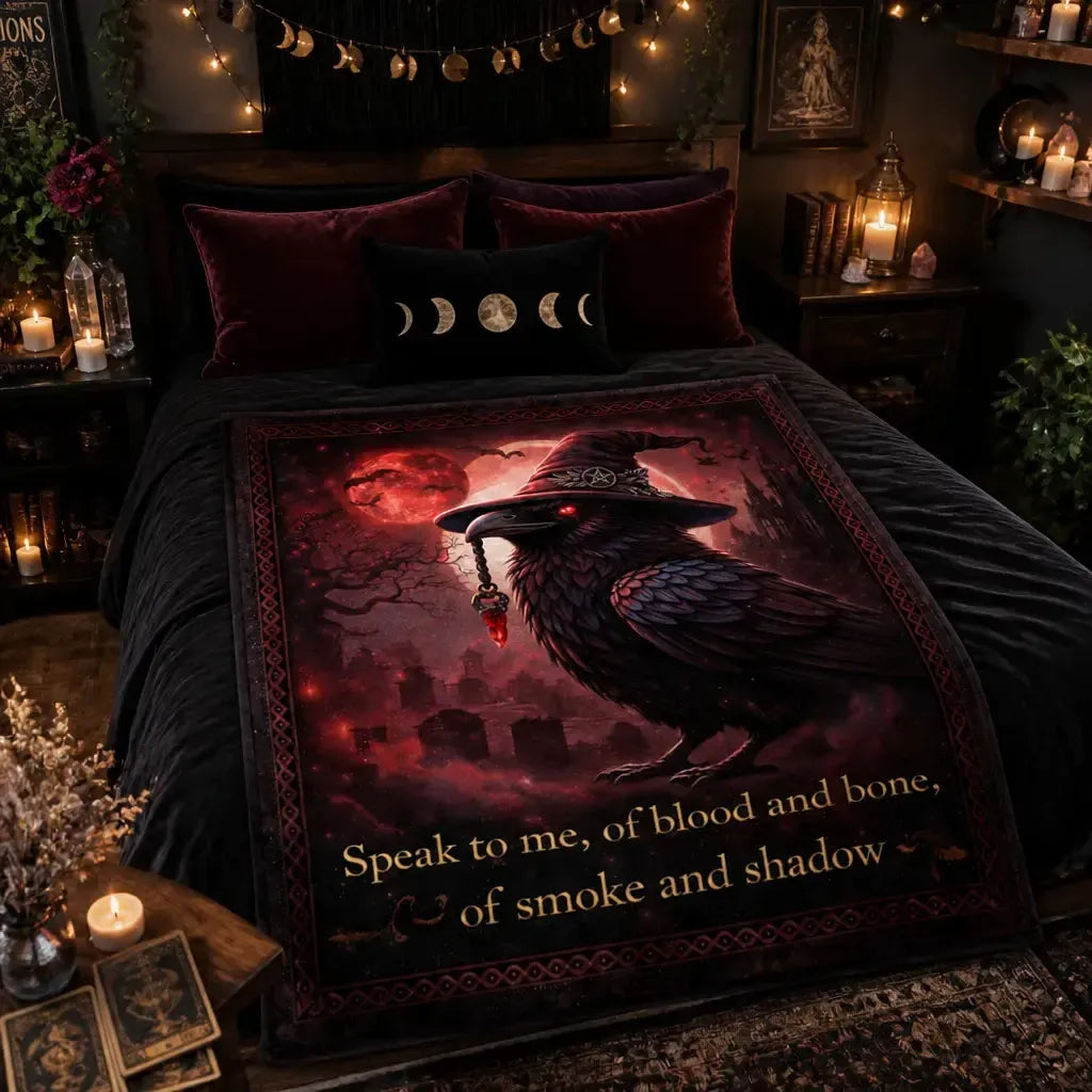 Gothic Crow Witchy Raven Blanket for Wiccan Halloween Decor_mockup_1.webp