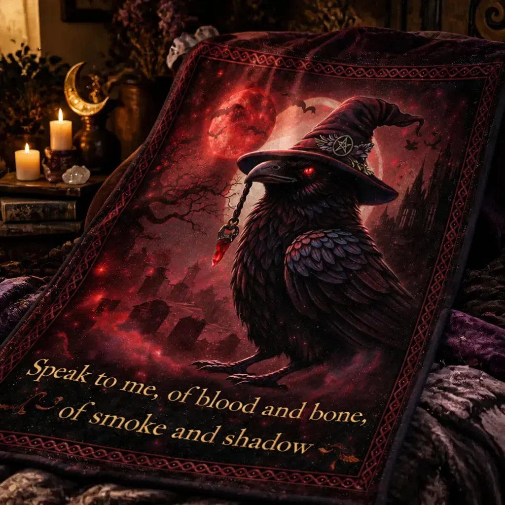 Gothic Crow Witchy Raven Blanket for Wiccan Halloween Decor_mockup_3.webp