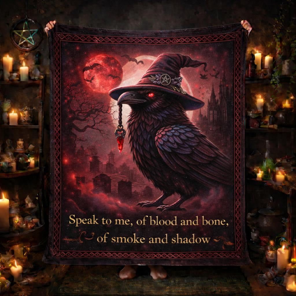 Gothic Crow Witchy Raven Blanket for Wiccan Halloween Decor-MoonChildWorld