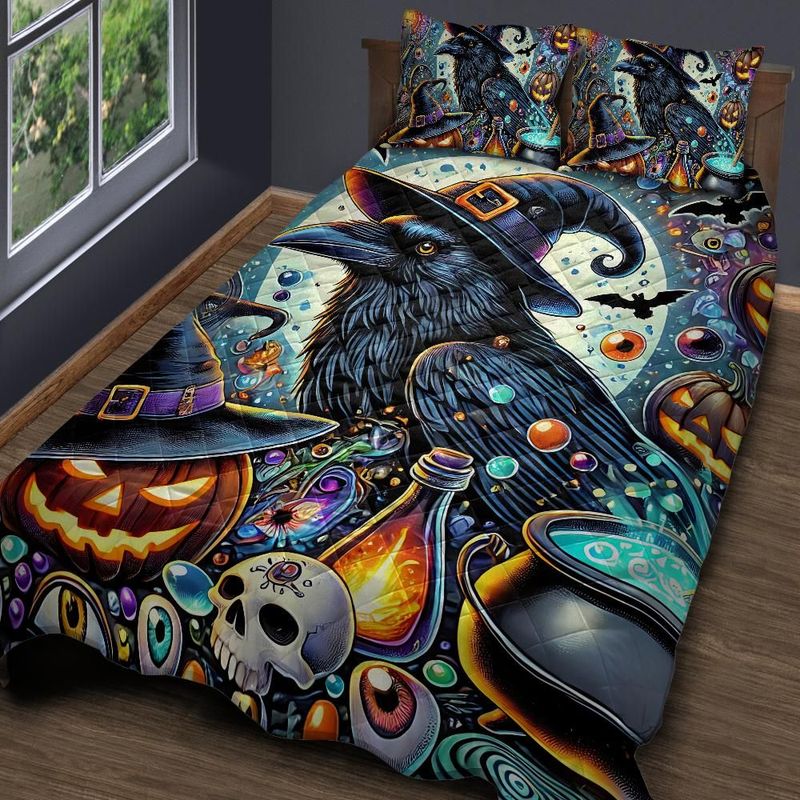 Gothic Crow Witchy Raven Halloween Quilt Bedding Set-MoonChildWorld