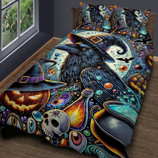 Gothic Crow Witchy Raven Halloween Quilt Bedding Set-MoonChildWorld