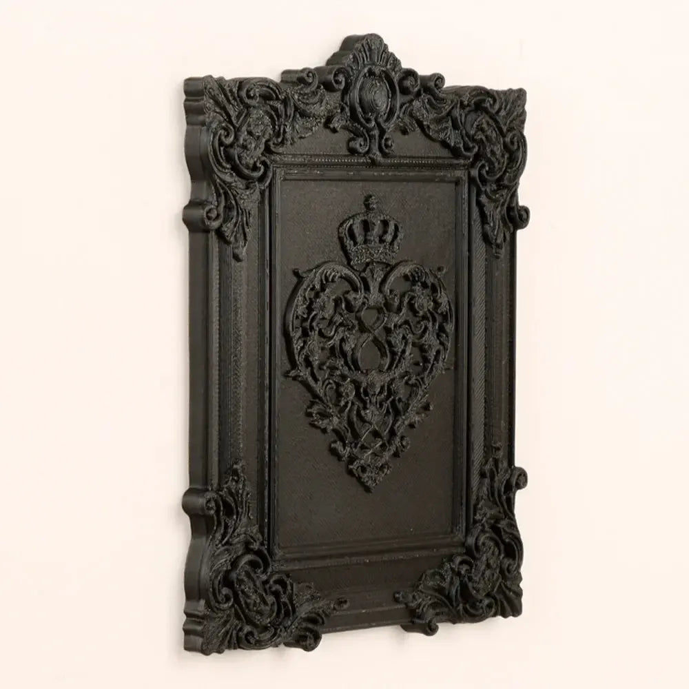 Gothic crown heart frame 3D carved black – Pagan altar wall piece regal dark aesthetic decor