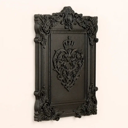 Gothic crown heart frame 3D carved black – Pagan altar wall piece regal dark aesthetic decor