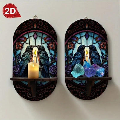 Gothic Crows Wall Shelf for Crystals & Candles – Dark Ravens Wooden Floating Shelf Witchy Altar Decor-MoonChildWorld