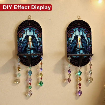 Gothic Crows Wall Shelf for Crystals & Candles – Dark Ravens Wooden Floating Shelf Witchy Altar Decor-MoonChildWorld