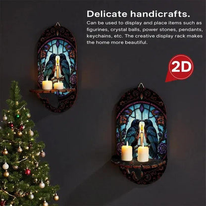 Gothic Crows Wall Shelf for Crystals & Candles – Dark Ravens Wooden Floating Shelf Witchy Altar Decor-MoonChildWorld