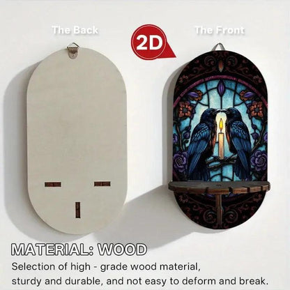 Gothic Crows Wall Shelf for Crystals & Candles – Dark Ravens Wooden Floating Shelf Witchy Altar Decor-MoonChildWorld