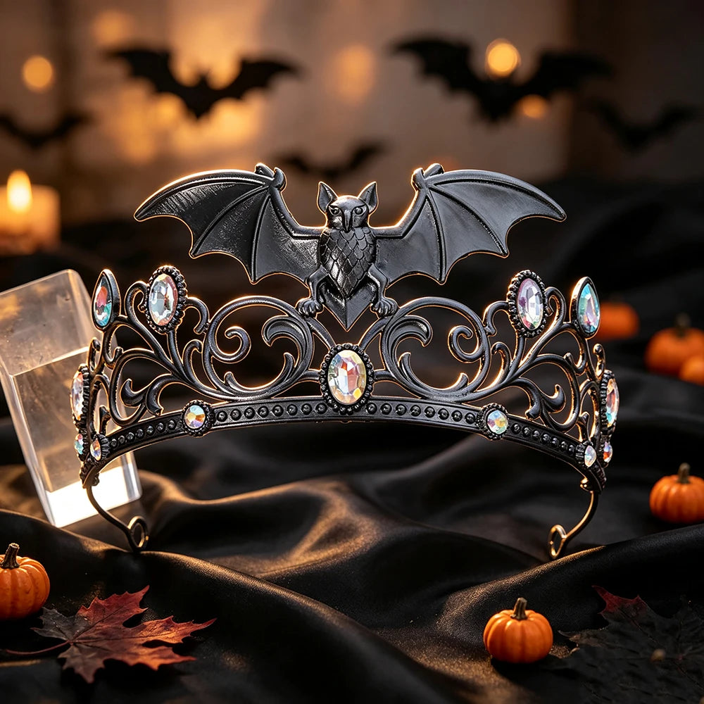 Gothic Dark Bat Tiara Crown Vintage Witch Metal Headband-MoonChildWorld