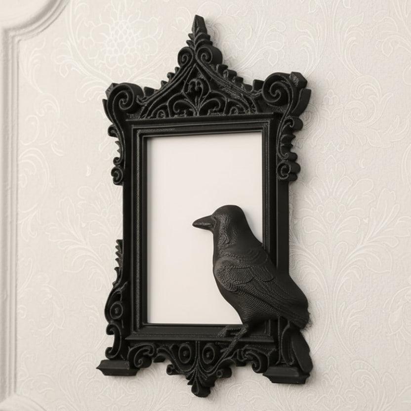 Gothic Dark Carved Crow Decorative Photo Frame - Witchy Black Raven Halloween Wall Decoration-MoonChildWorld