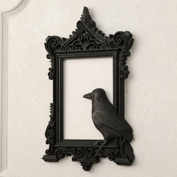 Gothic Dark Carved Crow Decorative Photo Frame - Witchy Black Raven Halloween Wall Decoration-MoonChildWorld
