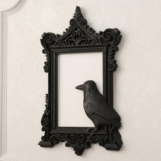 Gothic Dark Carved Crow Decorative Photo Frame - Witchy Black Raven Halloween Wall Decoration-MoonChildWorld