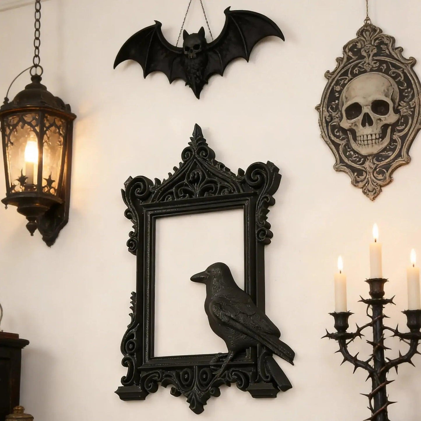 Gothic Dark Carved Crow Decorative Photo Frame - Witchy Black Raven Halloween Wall Decoration-MoonChildWorld