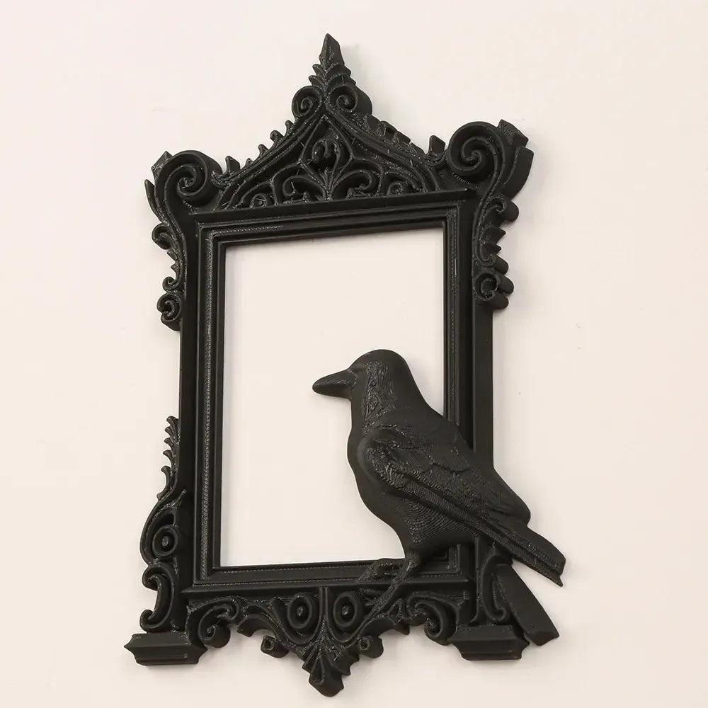 Gothic Dark Carved Crow Decorative Photo Frame - Witchy Black Raven Halloween Wall Decoration-MoonChildWorld