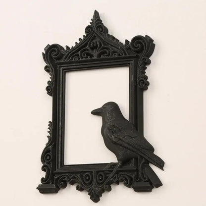 Gothic Dark Carved Crow Decorative Photo Frame - Witchy Black Raven Halloween Wall Decoration-MoonChildWorld