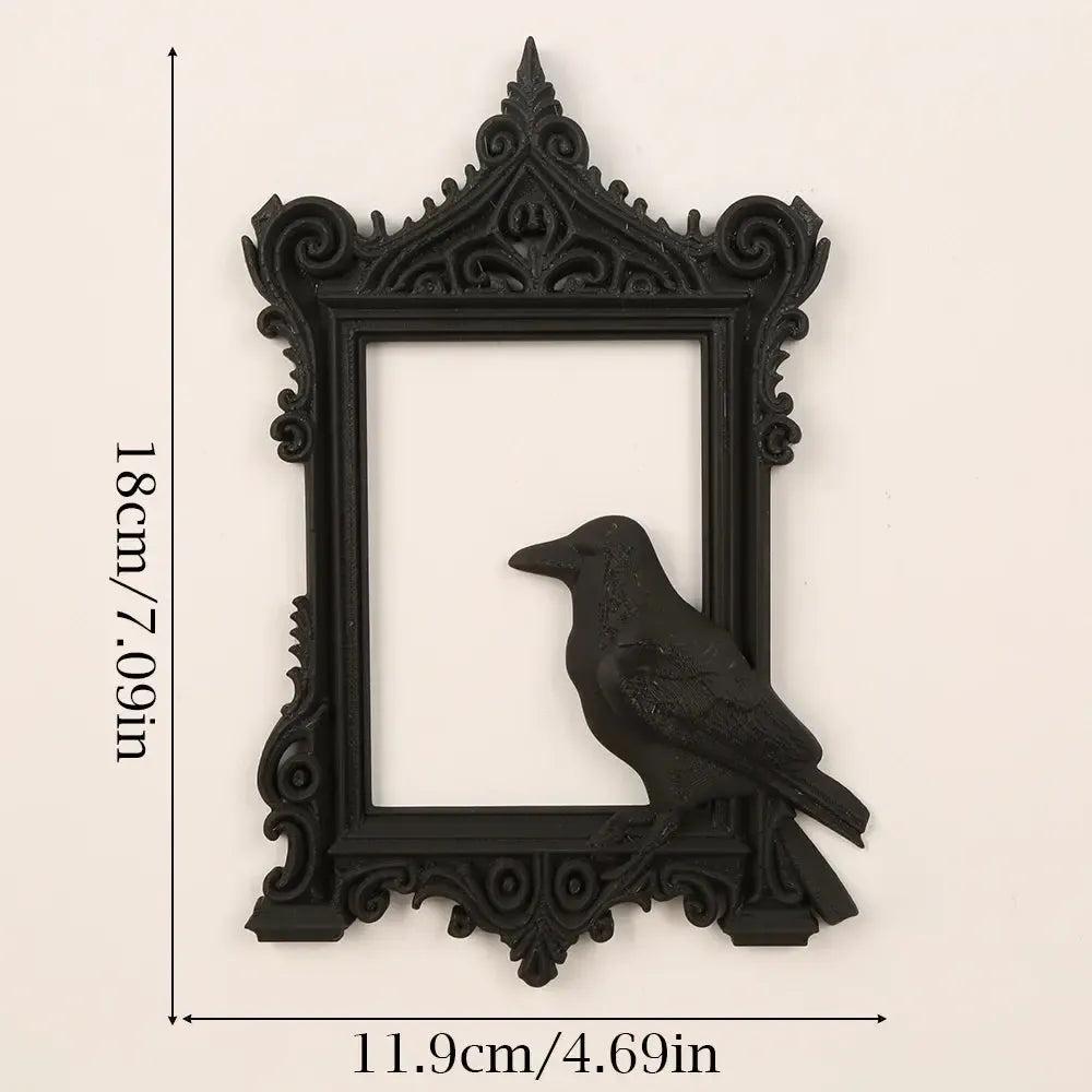 Gothic Dark Carved Crow Decorative Photo Frame - Witchy Black Raven Halloween Wall Decoration-MoonChildWorld