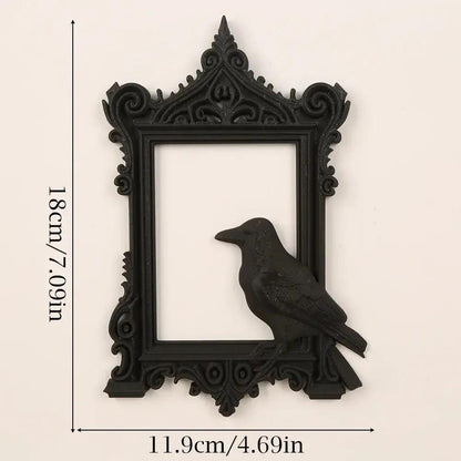 Gothic Dark Carved Crow Decorative Photo Frame - Witchy Black Raven Halloween Wall Decoration-MoonChildWorld