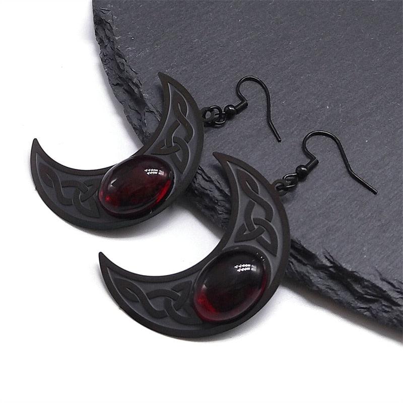 Gothic Dark Celtic Moon Earrings Wicca Witch Jewelry-MoonChildWorld