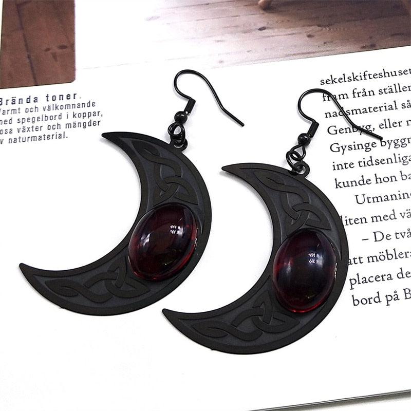 Gothic Dark Celtic Moon Earrings Wicca Witch Jewelry-MoonChildWorld