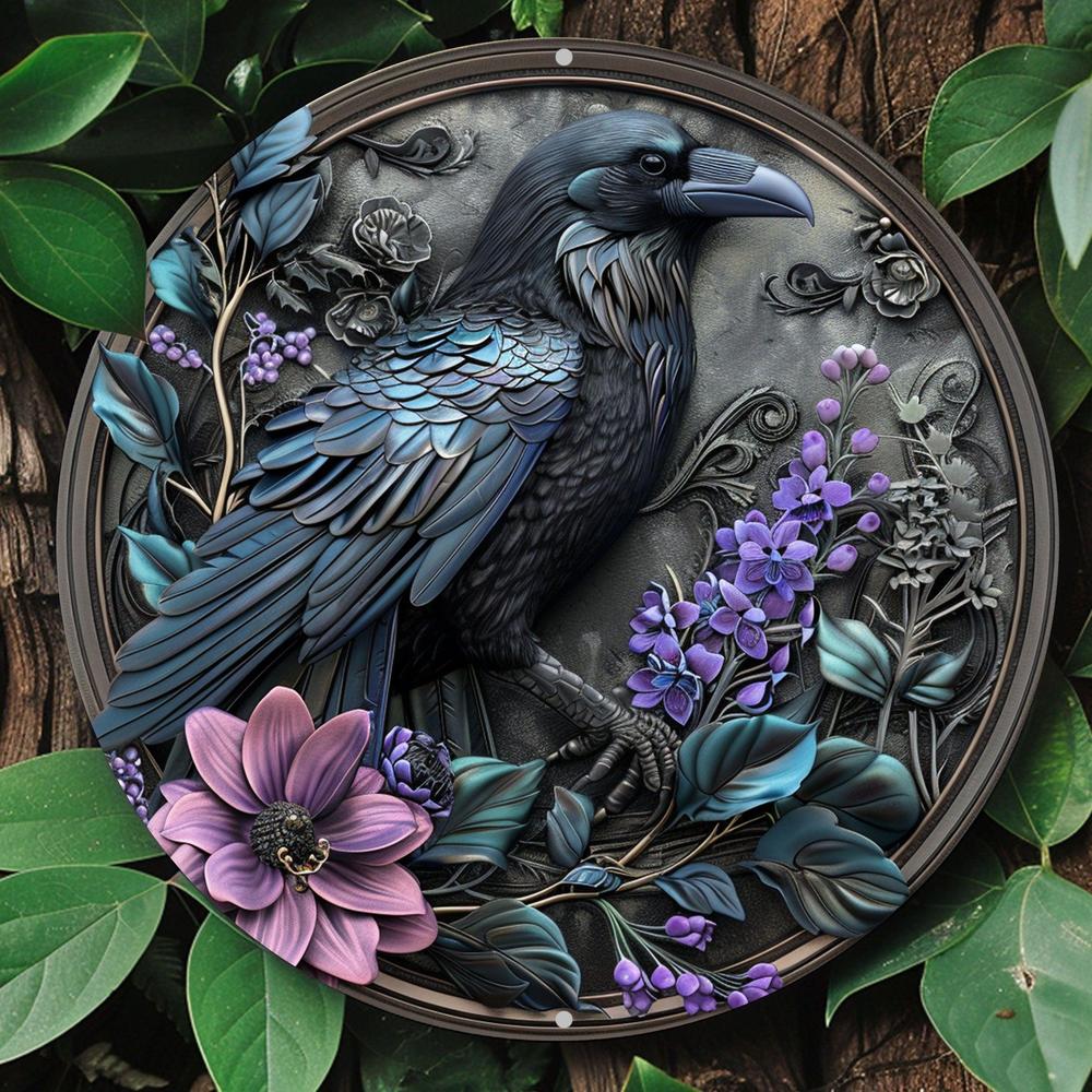 Gothic Dark Crow Wall Art Witchy Raven Metal Sign for Halloween Decorations-MoonChildWorld