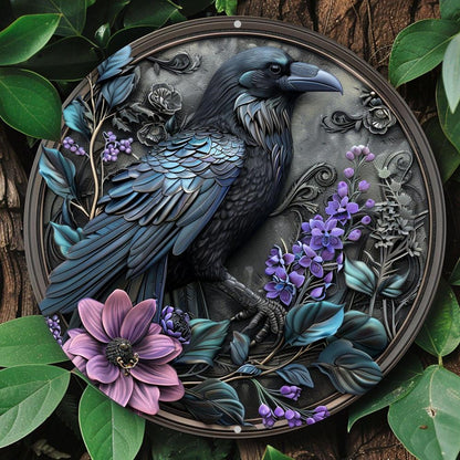 Gothic Dark Crow Wall Art Witchy Raven Metal Sign for Halloween Decorations-MoonChildWorld