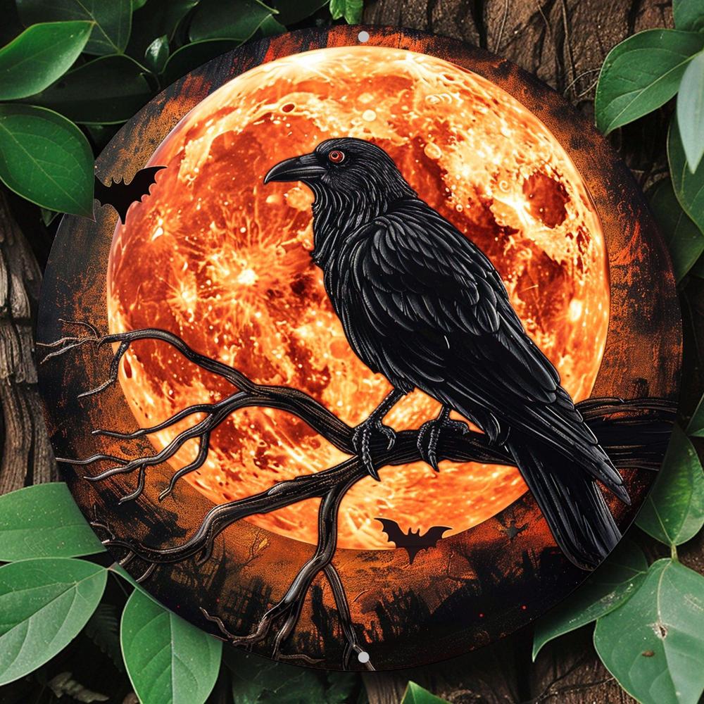Gothic Dark Crow Wall Art Witchy Raven Metal Sign for Halloween Decorations-MoonChildWorld