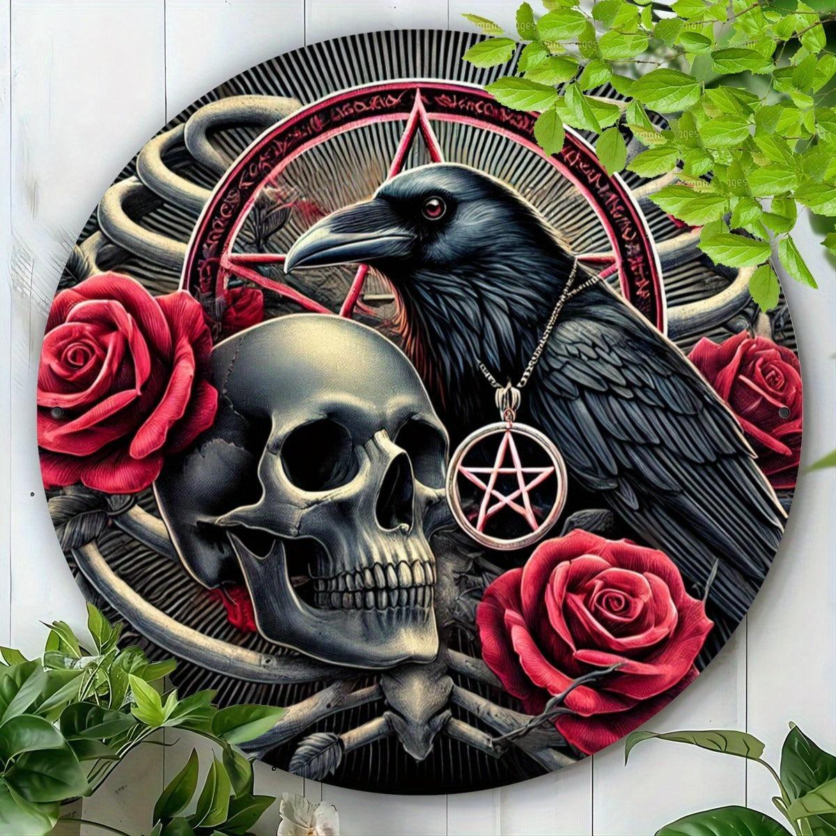 Gothic Dark Crow Wall Art Witchy Raven Metal Sign for Halloween Decorations-MoonChildWorld