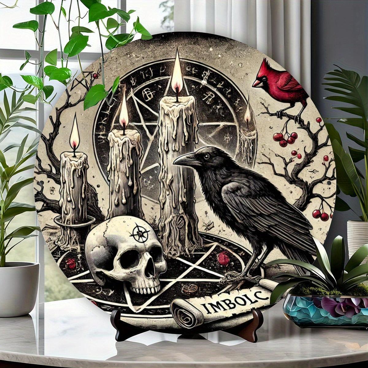 Gothic Dark Crow Wall Art Witchy Raven Metal Sign for Halloween Decorations-MoonChildWorld
