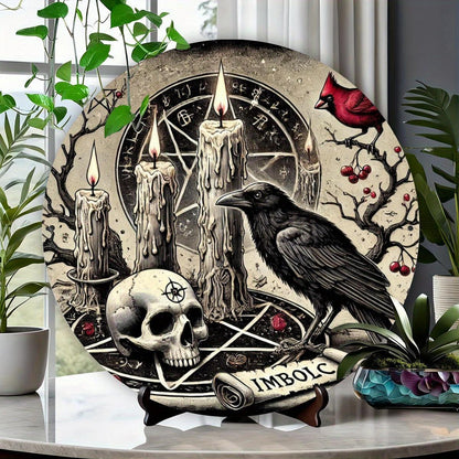 Gothic Dark Crow Wall Art Witchy Raven Metal Sign for Halloween Decorations-MoonChildWorld